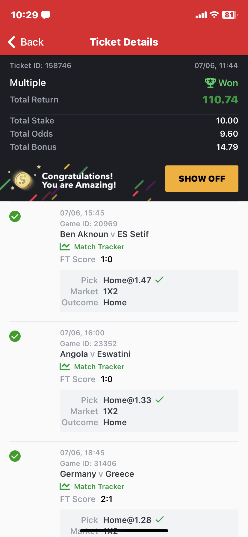  5 odds winning ticket