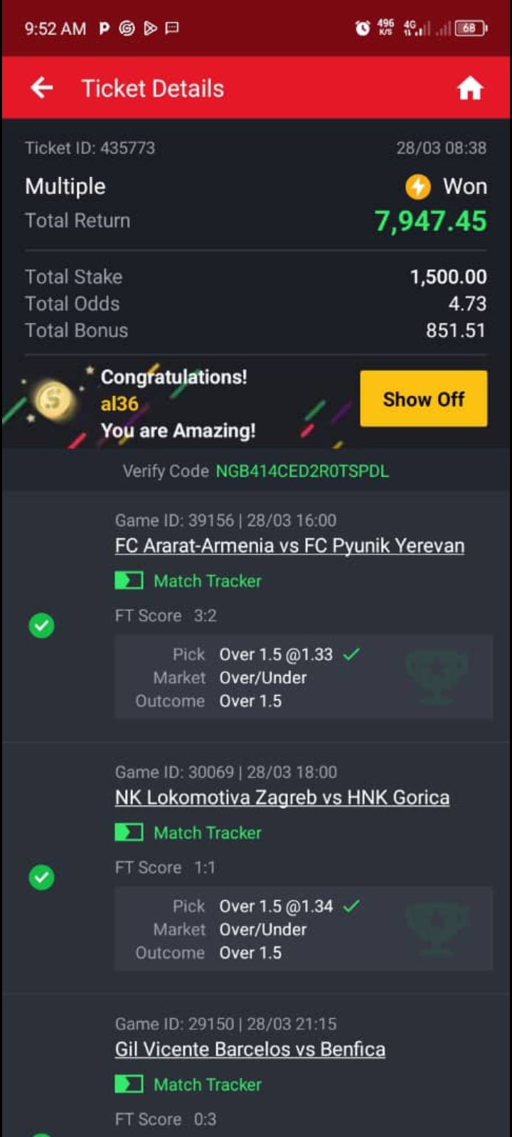  5 odds winning ticket