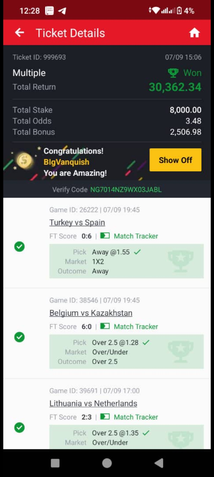  5 odds winning ticket