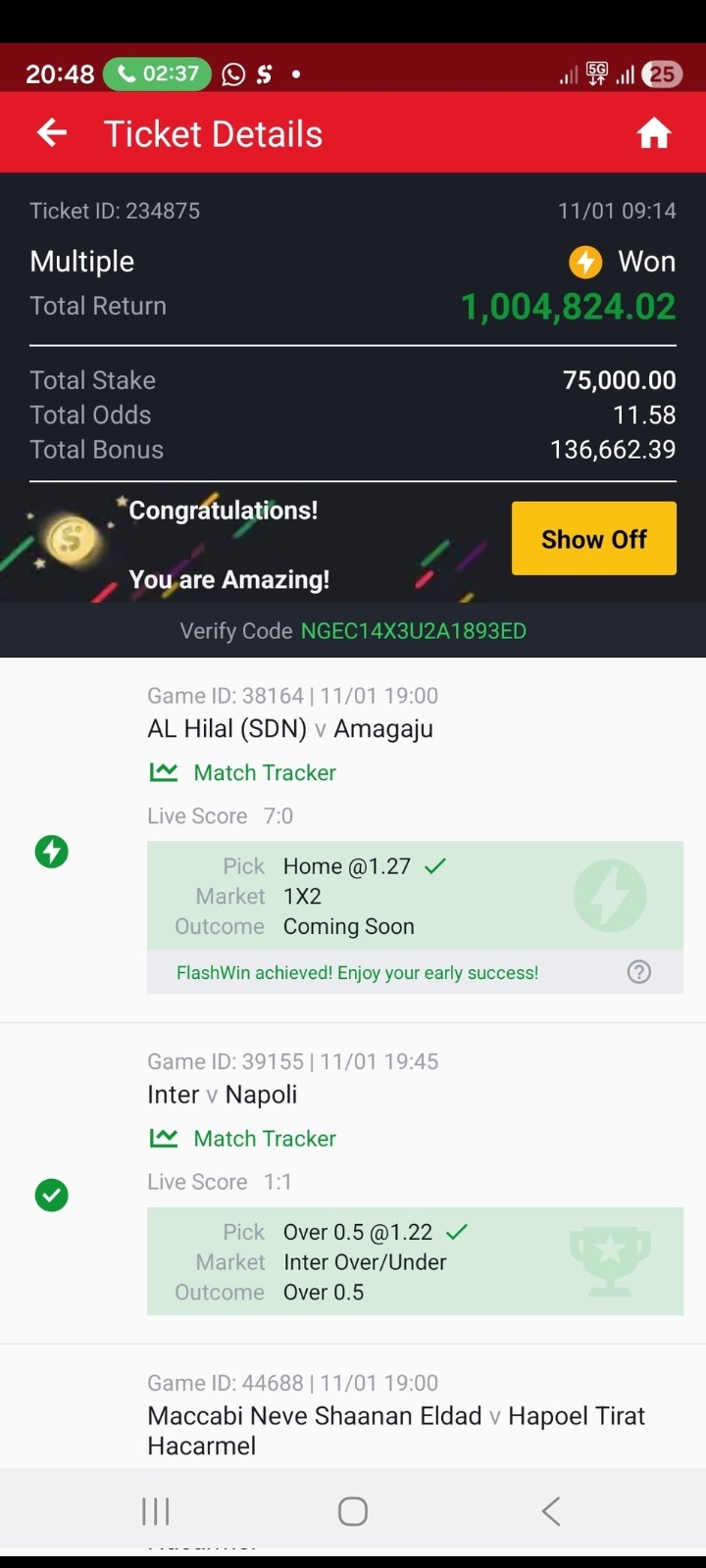  5 odds winning ticket