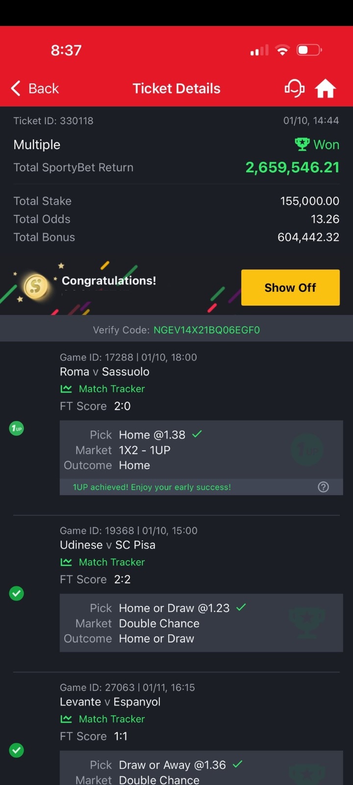  5 odds winning ticket