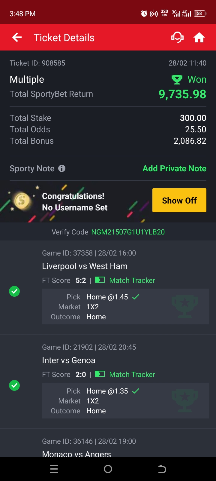 5 odds winning ticket