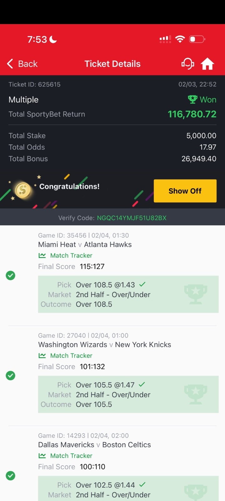  5 odds winning ticket