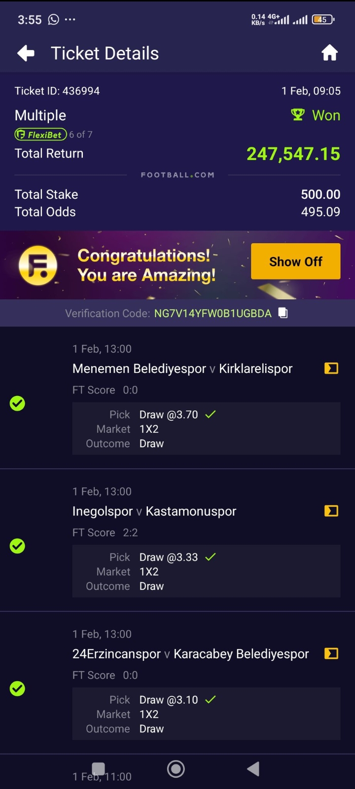  5 odds winning ticket